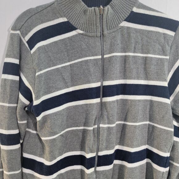 Basic Elements Gray Striped Full Zip Sweater Cotton Blend Men SZ S - Picture 5 of 7